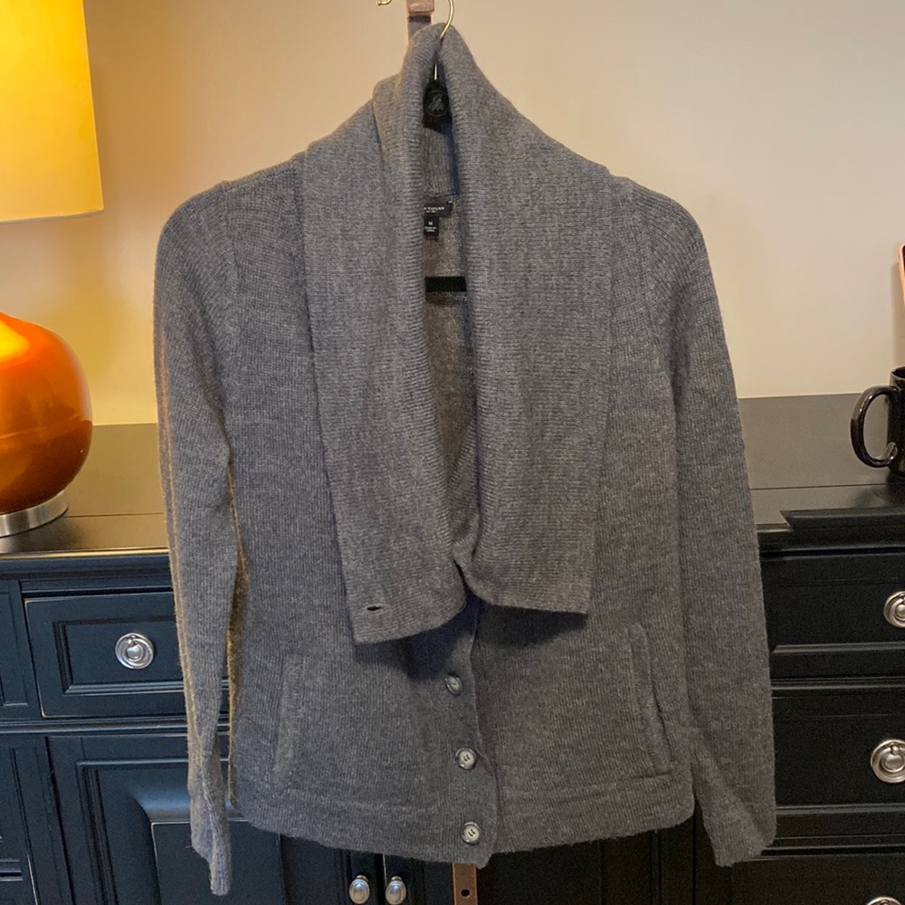 Ann Taylor Gray Cowl Collared Cardigan